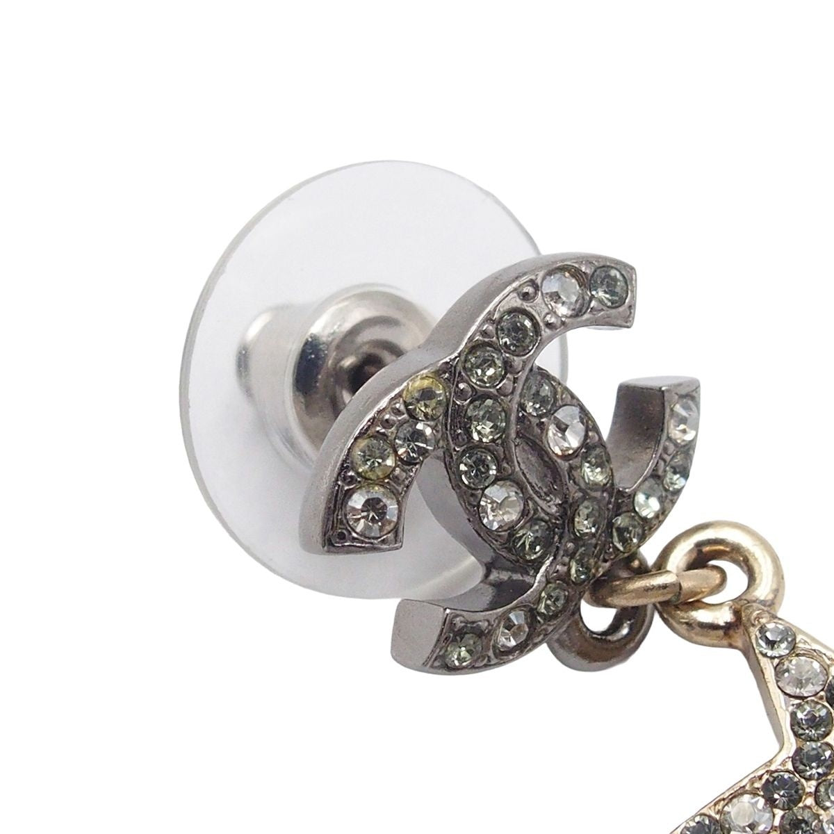 Chanel Earrings Swing CC Logo Crescent Star Silver Gold Metal Rhinestone — view 6