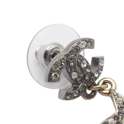 Chanel Earrings Swing CC Logo Crescent Star Silver Gold Metal Rhinestone — view 6