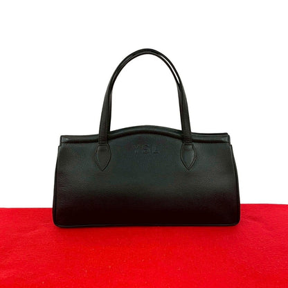 Saint Laurent Yves YSL Logo Embossed Leather Handbag Mini Tote Black