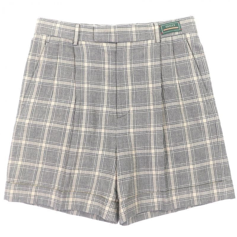 Gucci 22 AW Linen Wool Check Pattern Shorts Gray 46