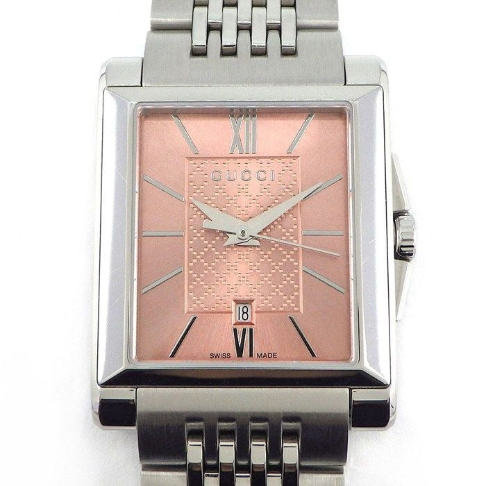 Gucci Watch Timeless Rectangle 138.5 Date Sunray Diamante Pink Dial