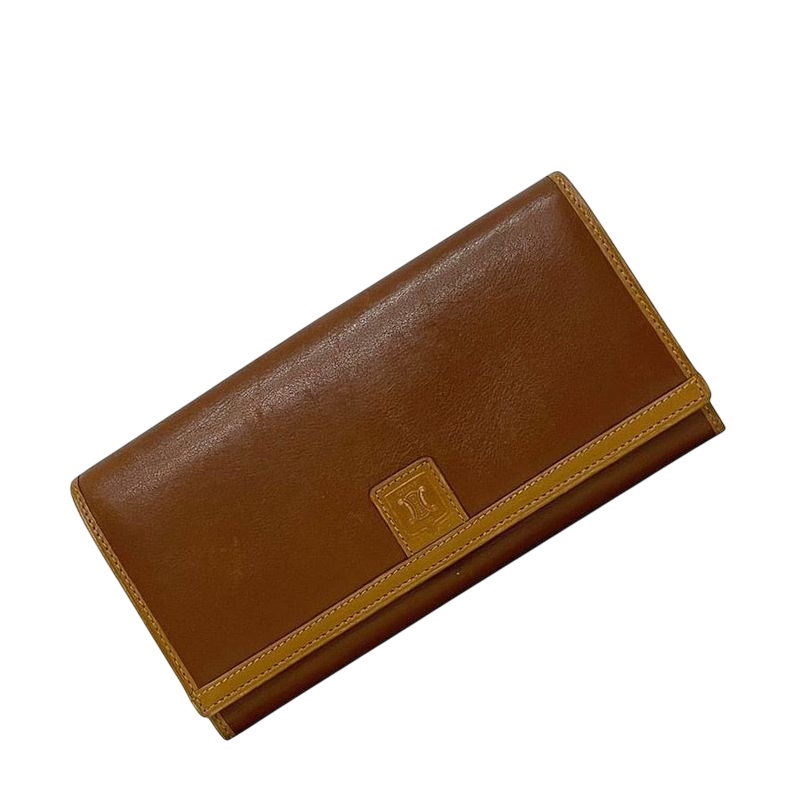 Celine Bifold Long Wallet Brown Excellent Condition Wallet Clasp Leather