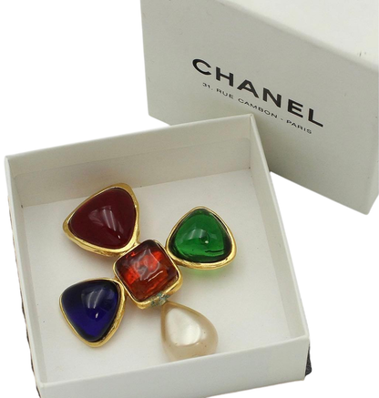 Chanel Gripoa And Faux Pearl Cross Brooch