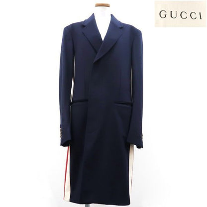 Gucci Chester Coat Cashmere 95% Wool 5% Navy Stripe Tricolor