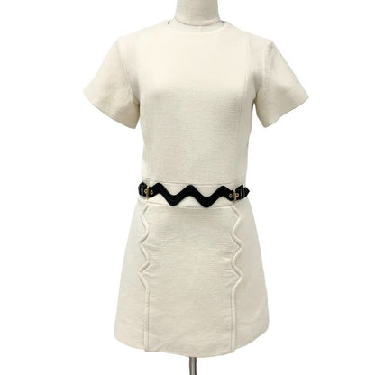 Louis Vuitton Dress Ivory Black Gold Scallop Detail A-line