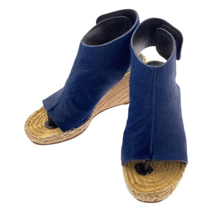 Celine Leather Espadrille Wedge Sole Sandals - 35 - Navy Beige - Women's