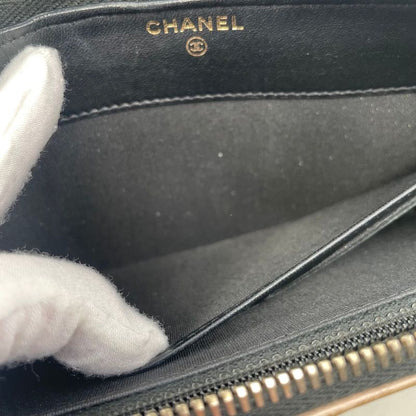 Em0840 Chanel Women's Long Wallet Pearl Zippy Wallet Black Beige