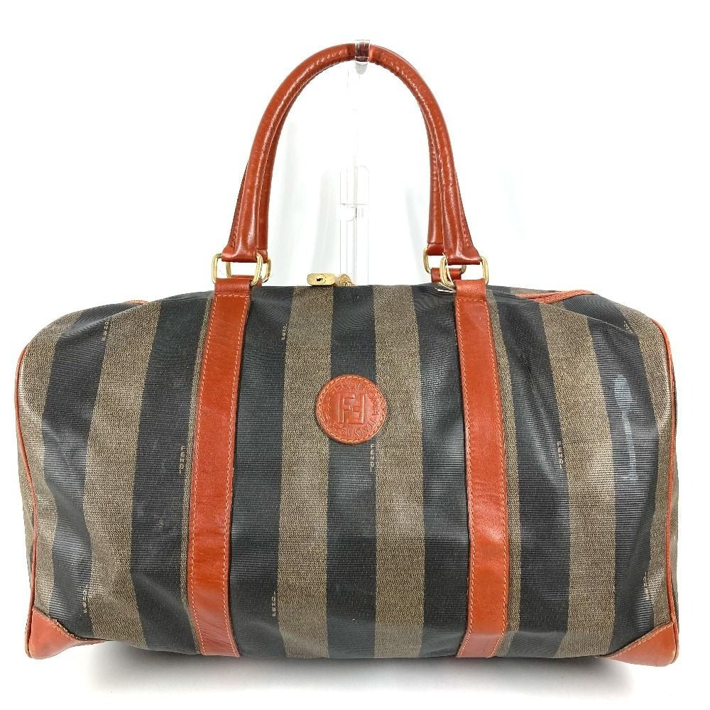 Fendi Boston Bag Pecan Logo Leather Khaki
