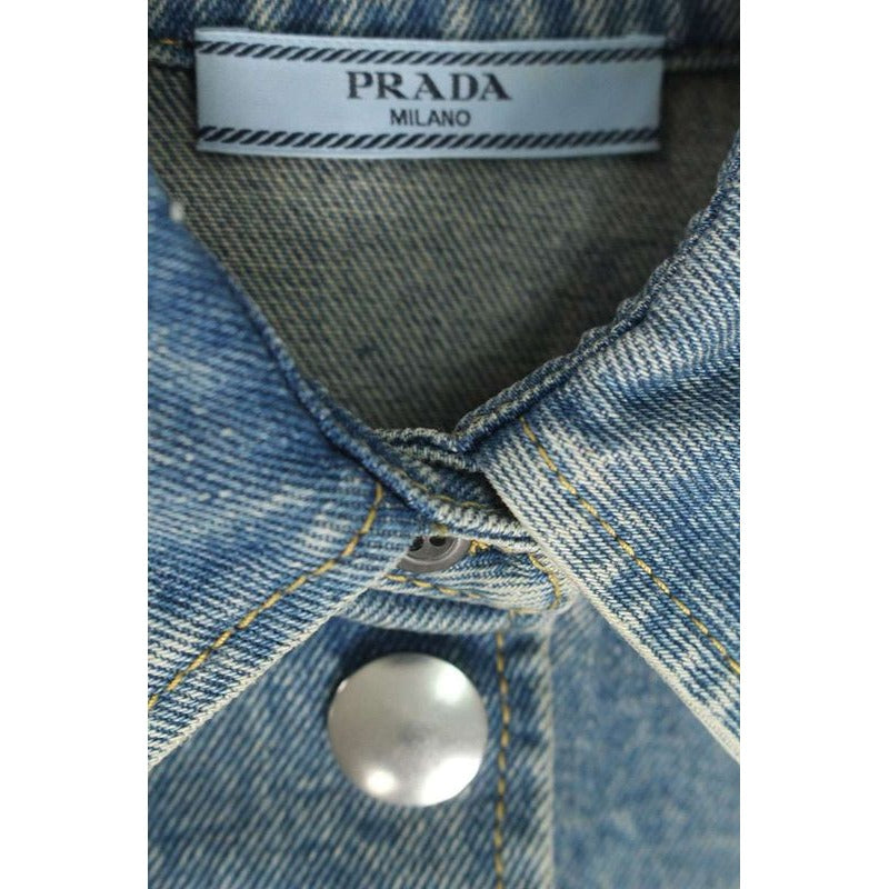 Prada Gfc 036 Organic Denim Logo Plate Jacket Women 38 — view 3