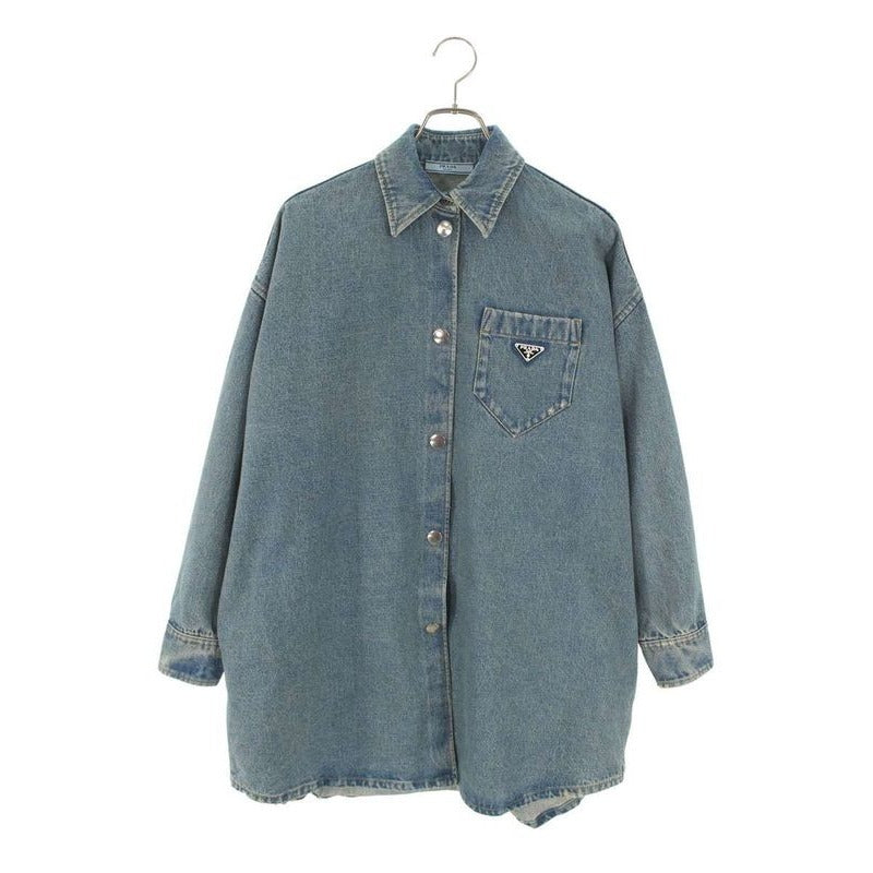 Prada Gfc 036 Organic Denim Logo Plate Jacket Women 38