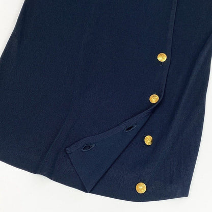 Chanel Vintage CC Logo Gold Button Summer Knit Dress Sleeveless Navy — view 4
