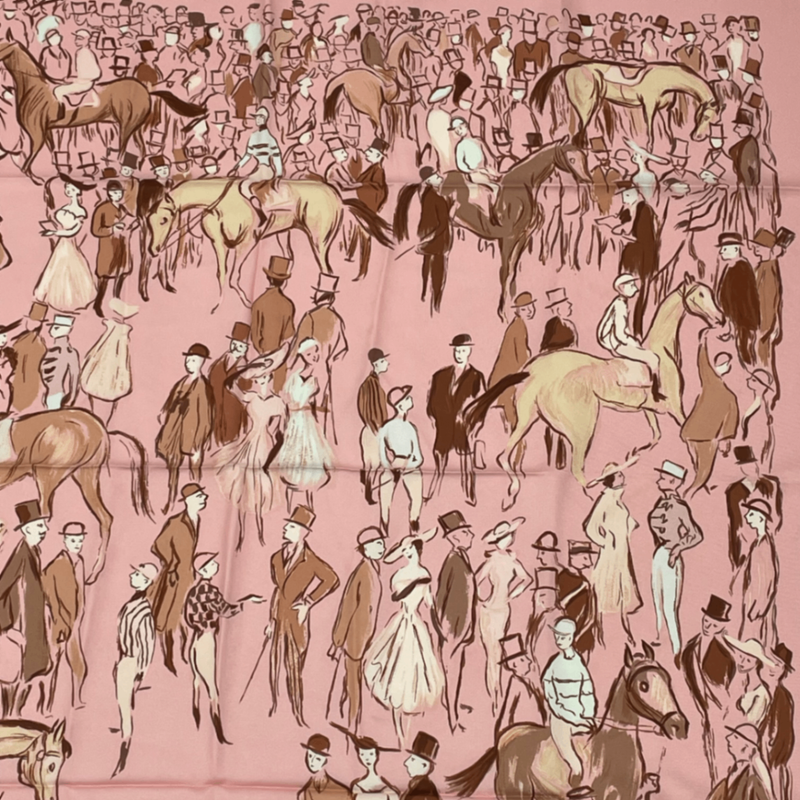 Hermes Carre 90 Paddock Pink Scarf 100% Silk