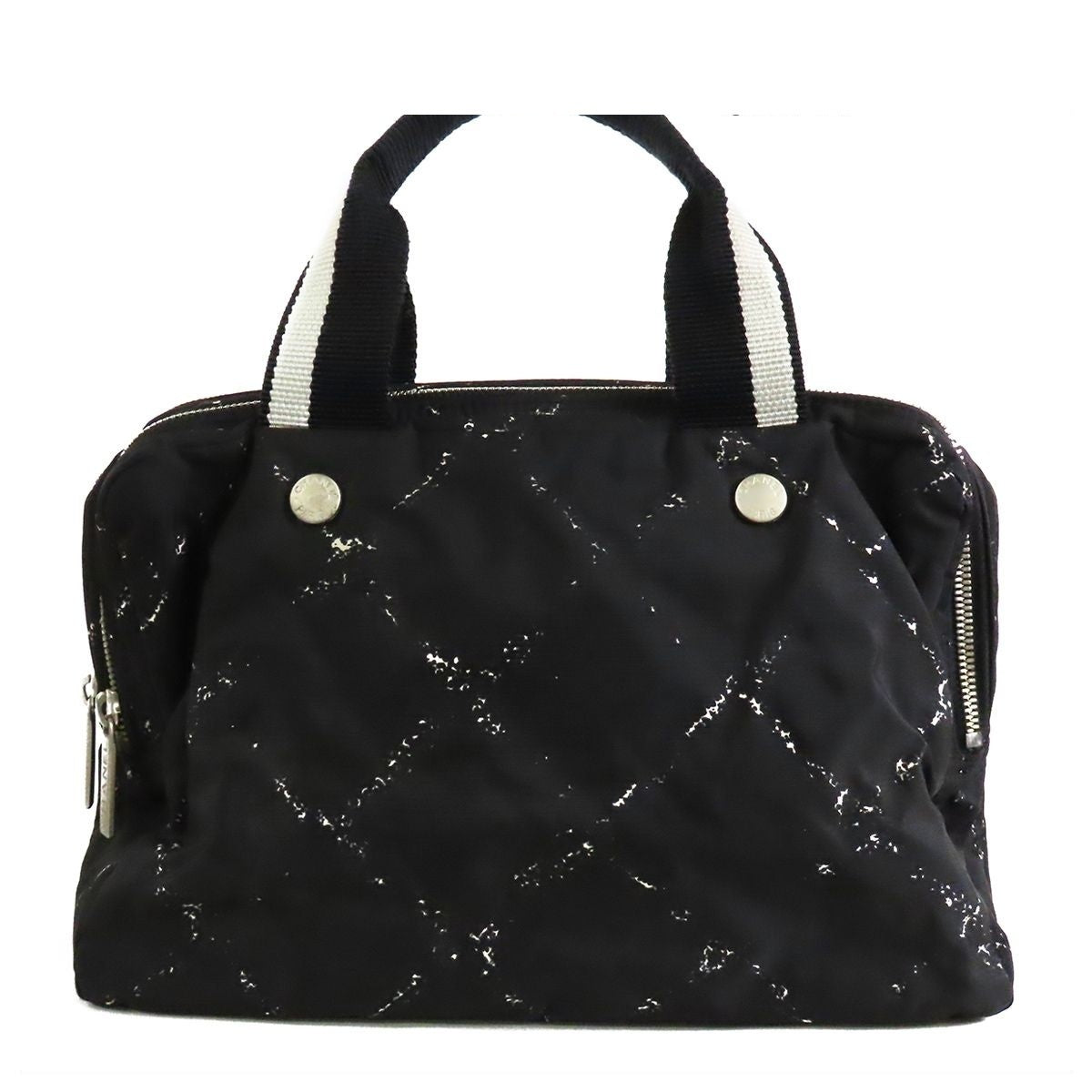 Chanel Vintage Travel Line Mini Boston Bag Black White Silver Nylon Vinyl