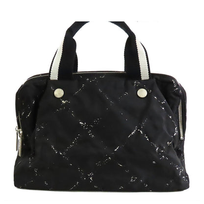 Chanel Vintage Travel Line Mini Boston Bag Black White Silver Nylon Vinyl