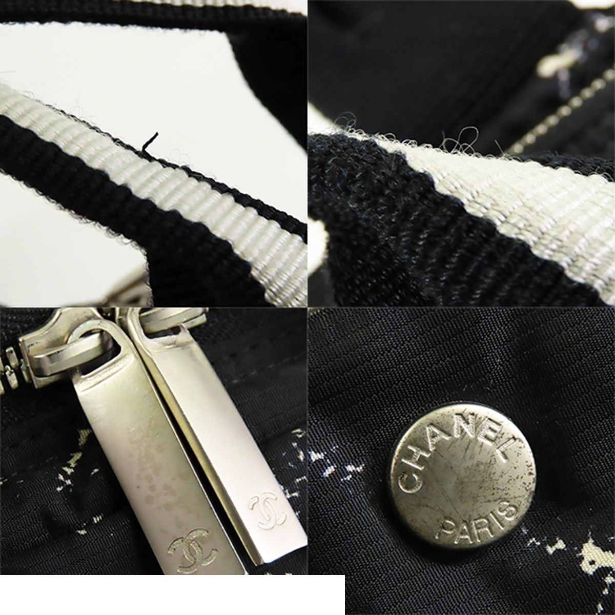 Chanel Vintage Travel Line Mini Boston Bag Black White Silver Nylon Vinyl — view 7