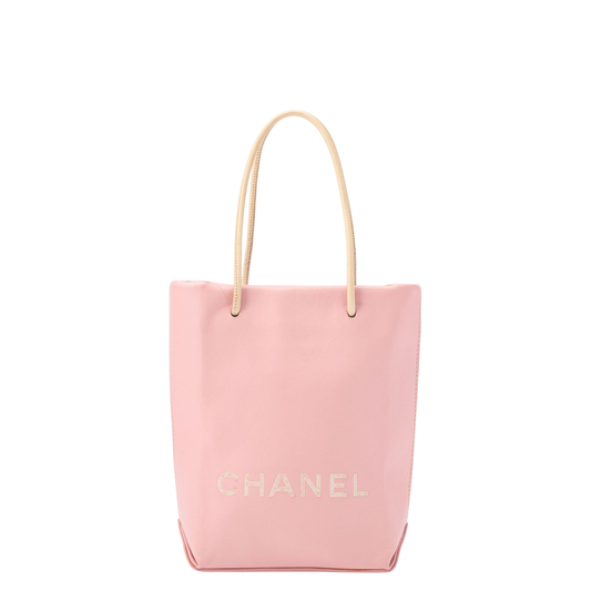 Chanel Mini Tote Bag Essential Logo Mark Lambskin Pink Silver Hardware Handbag