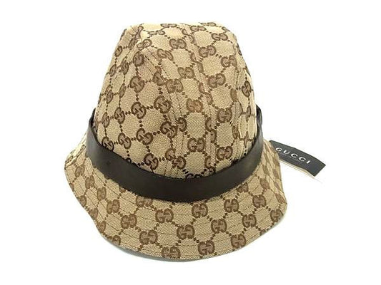 Gucci GG Pattern 68% Polyester X 30% Cotton Bucket Hat Hat Size M Brown