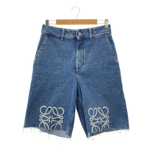 Loewe - Anagram Logo Leather Patch Cut Off Denim Wide Shorts - 38 - Indigo -