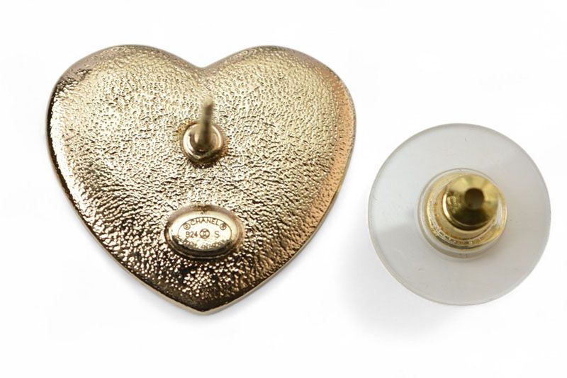 Chanel Earrings Chanel Accessories CC Heart Motif Rhinestone Rose Gold B24