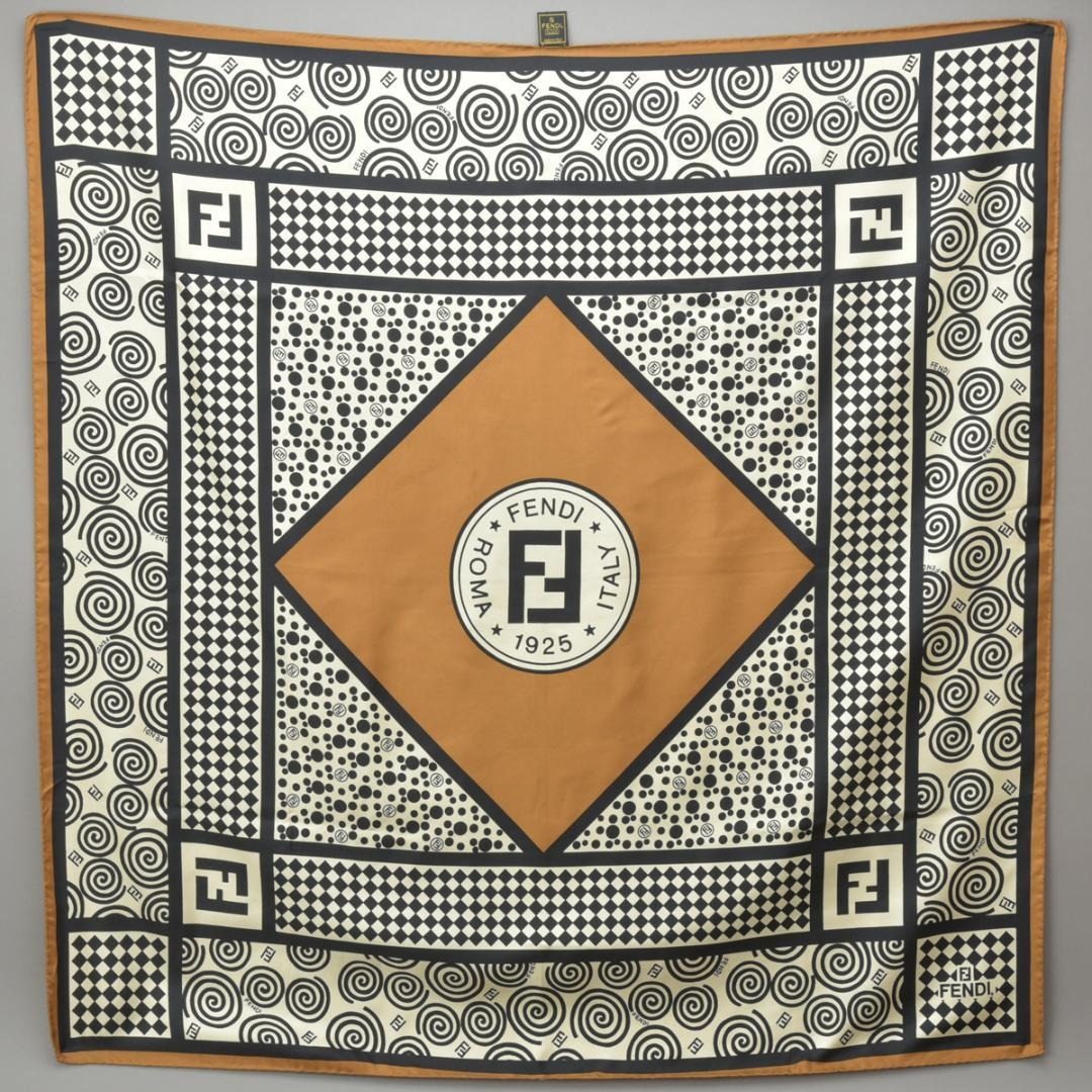 Fendi Like Zucca Scarf 90 Silk Brown Black