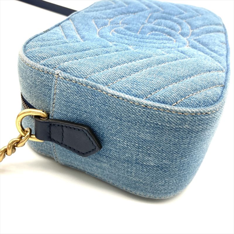 Gucci GG Marmont Quilted Shoulder Bag Denim 447632 Blue Faux Pearl Women