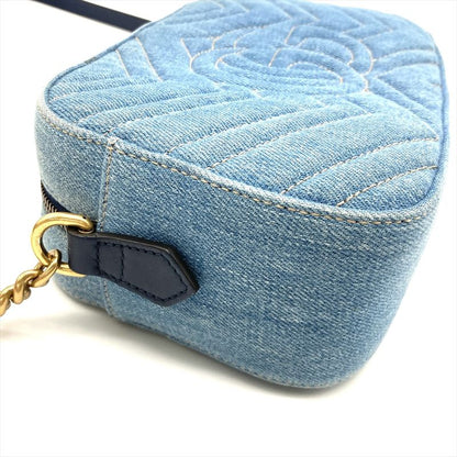 Gucci GG Marmont Quilted Shoulder Bag Denim 447632 Blue Faux Pearl Women