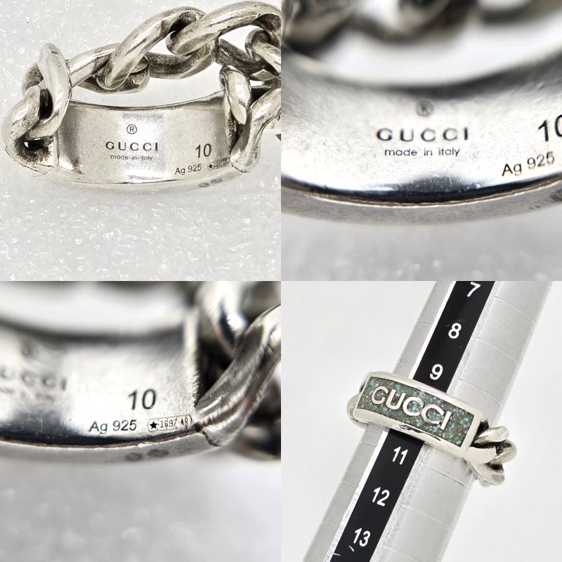 Gucci 678711 Logo Plate Golmet Chain Ring 10 Approx 10 Enamel Greenish Color