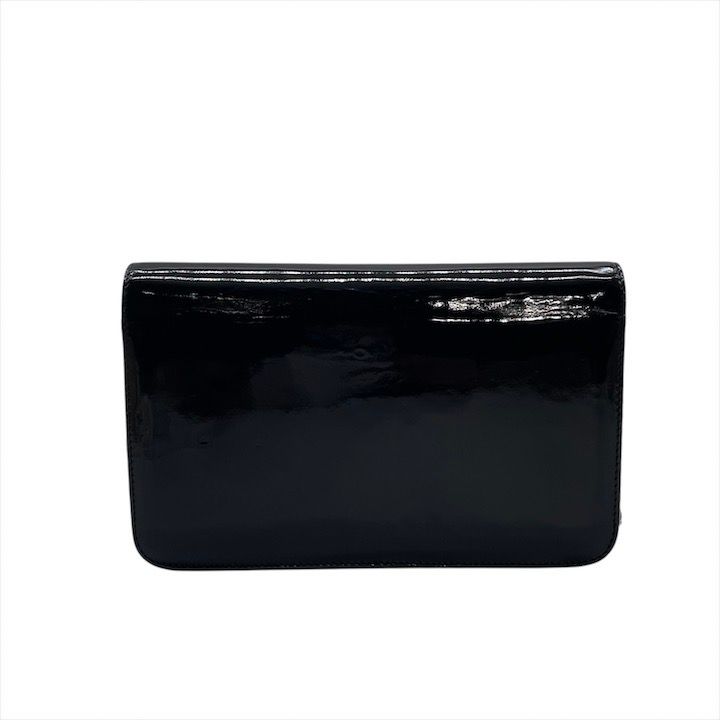 Chanel CC Logo Patent Chain Shoulder Bag Black Push Lock