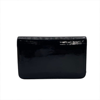 Chanel CC Logo Patent Chain Shoulder Bag Black Push Lock