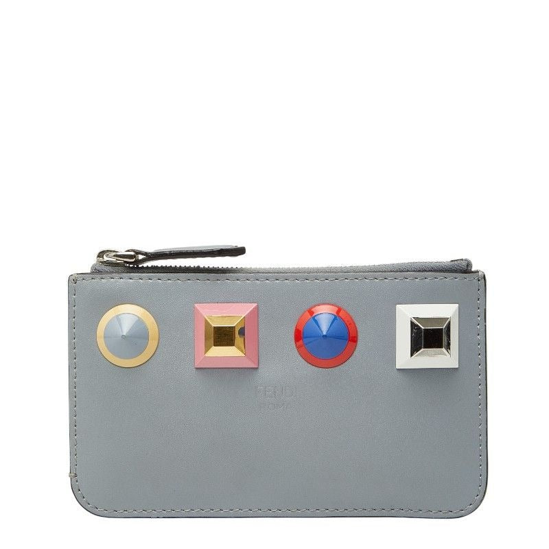 Fendi Studded Coin Case Key 8 Ap151 Gray Multicolor Leather