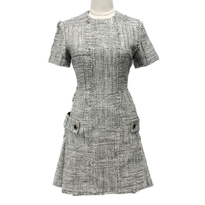 Louis Vuitton Dress Cotton Gray Tweed Short Sleeve 22 SS
