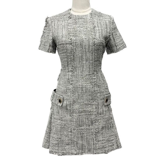 Louis Vuitton Dress Cotton Gray Tweed Short Sleeve 22 SS