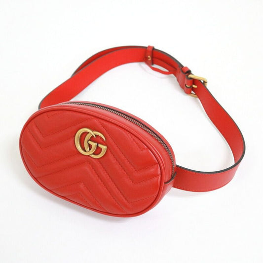 Gucci Waist Bag GG Marmont Red Vinte Gigold Leather