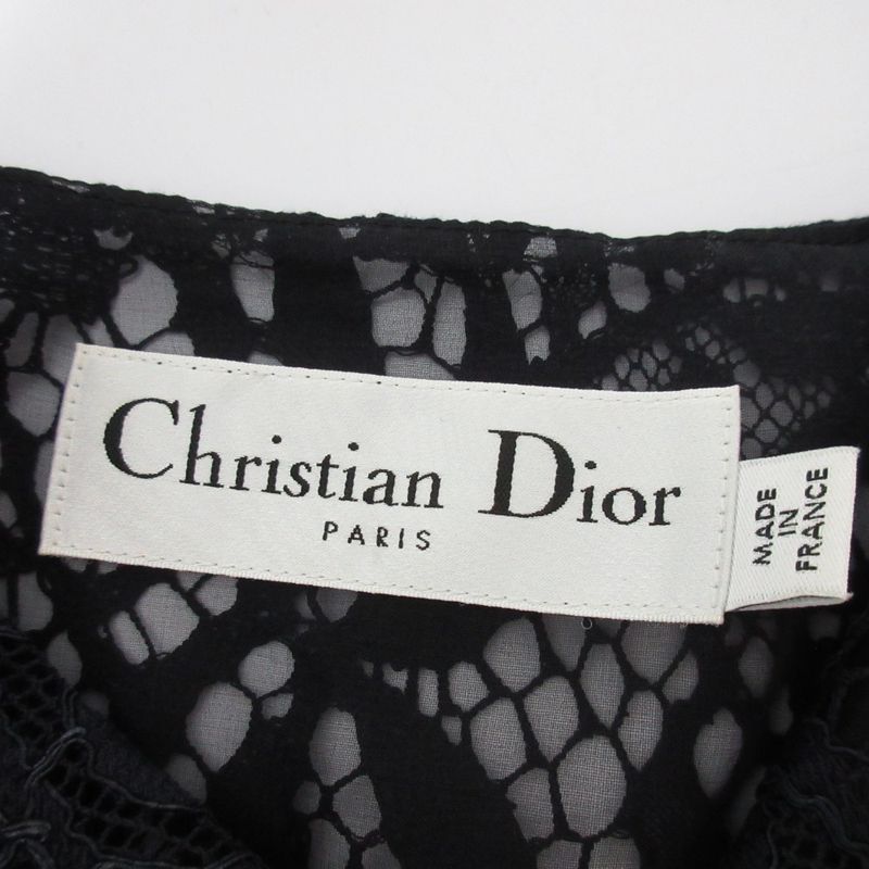 Christian DIOR Raf Simons Period Sheer All Lace Blouse Shirt Size F34 Navy