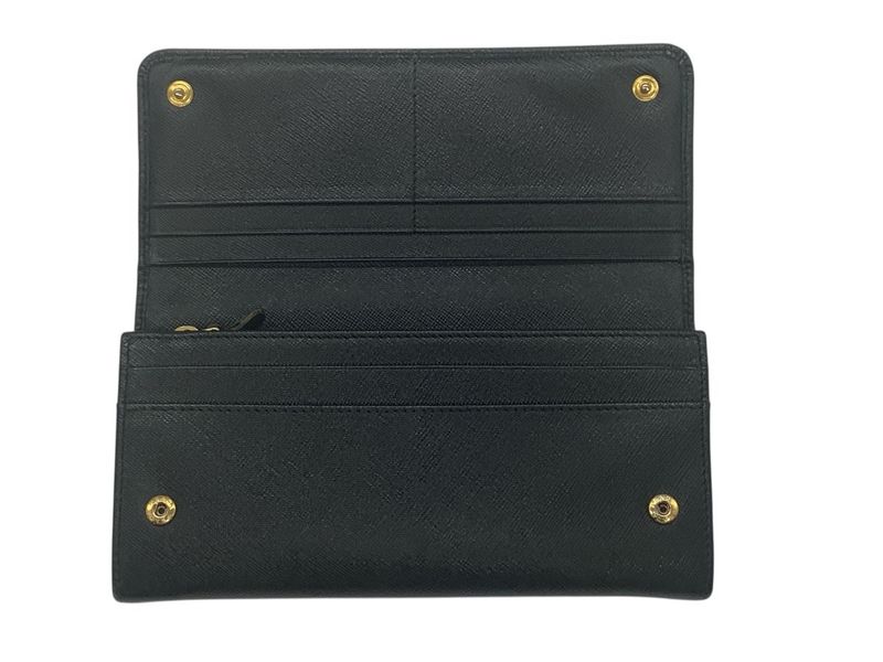 2589 Prada Bifold Long Wallet 1m1132 Saffiano Leather Ribbon Nero Black