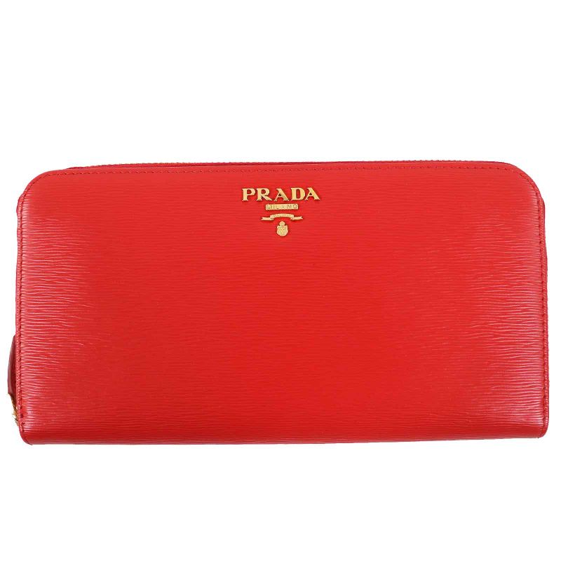 Prada 1ml506 Vitello MOVE Logo Hardware Round Zipper Leather Long Wallet Long