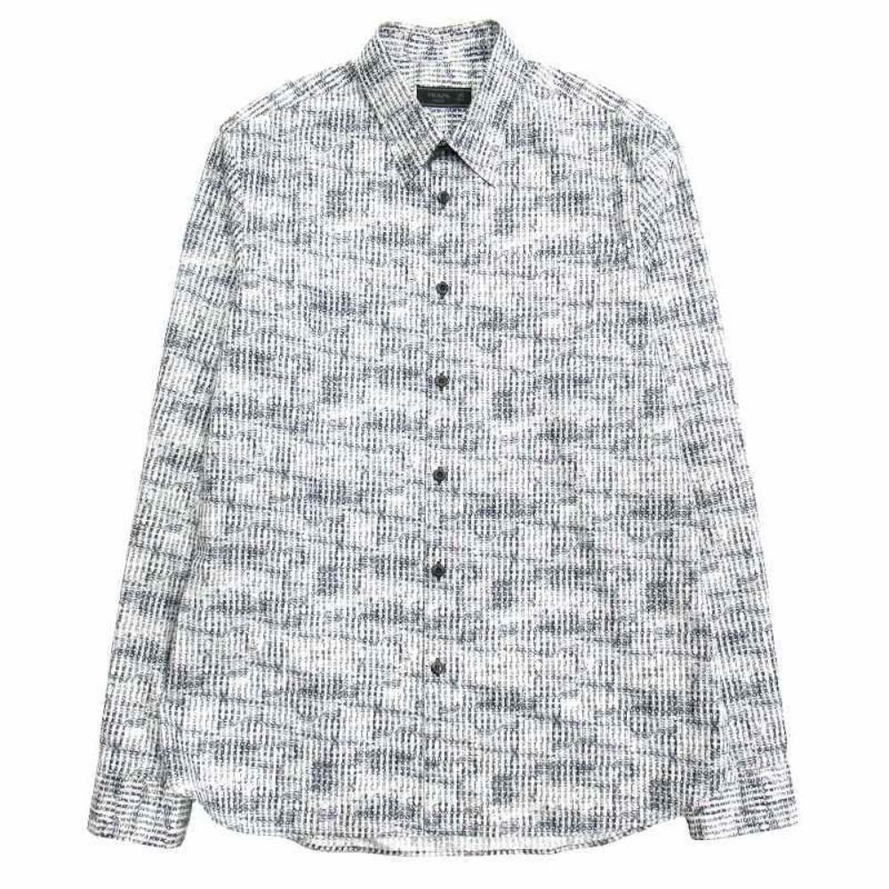Prada All Over Pattern Dot Shirt Top Blouse Long Sleeve 40 15 3 4 White Black
