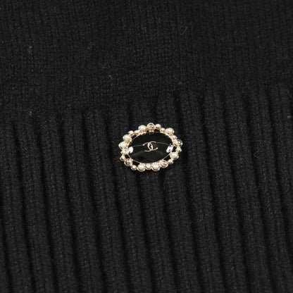 Chanel Knit CC Logo Flower Black Cashmere Silk — view 7