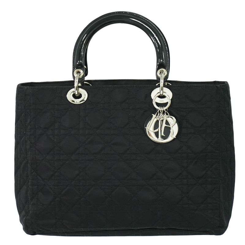 Authentic Christian DIOR Lady Dior Cannage Handbag Nylon Black Lady Dior Bag