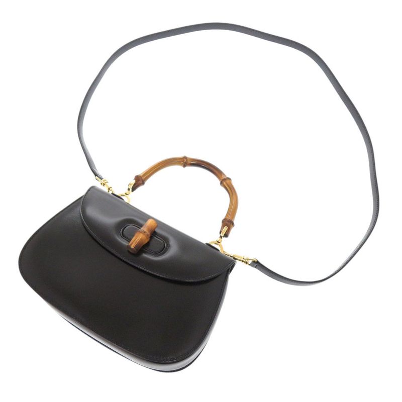 Gucci Bamboo 000 46 0188 Leather Black 2WAY Handbag Shoulder Bag 0257 Gucci