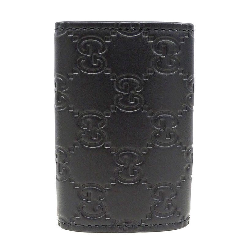 Gucci Key Case Men's Brand Sima Leather Black 779824 6-rib Key Case Small