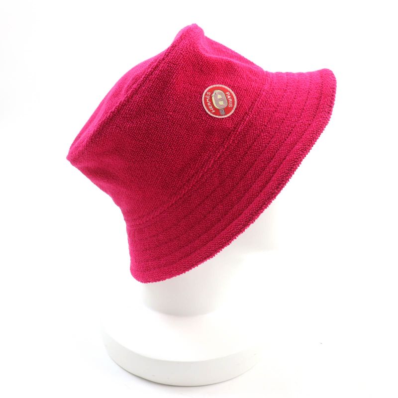 Hermes Davis Hat 100% Cotton Pile Bucket Hat With Logo Patch Shocking Pink 57