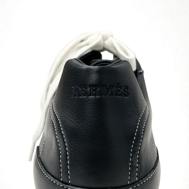 Hermes Trail Sneakers Shoes Leather Black Unused Logo Men's