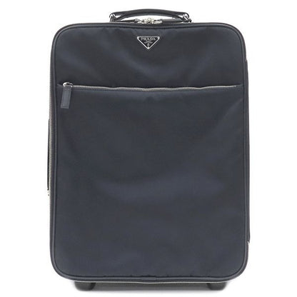 Prada Carry Bag Triangle Logo Case Nylon Leather Navy Silver Hardware