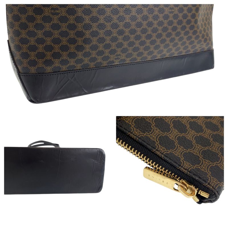 Celine Vintage Macadam Brown Gold Hardware PVC Tote Bag Shoulder Bag Women