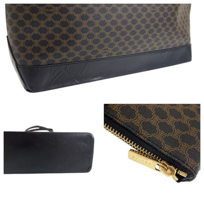 Celine Vintage Macadam Brown Gold Hardware PVC Tote Bag Shoulder Bag Women