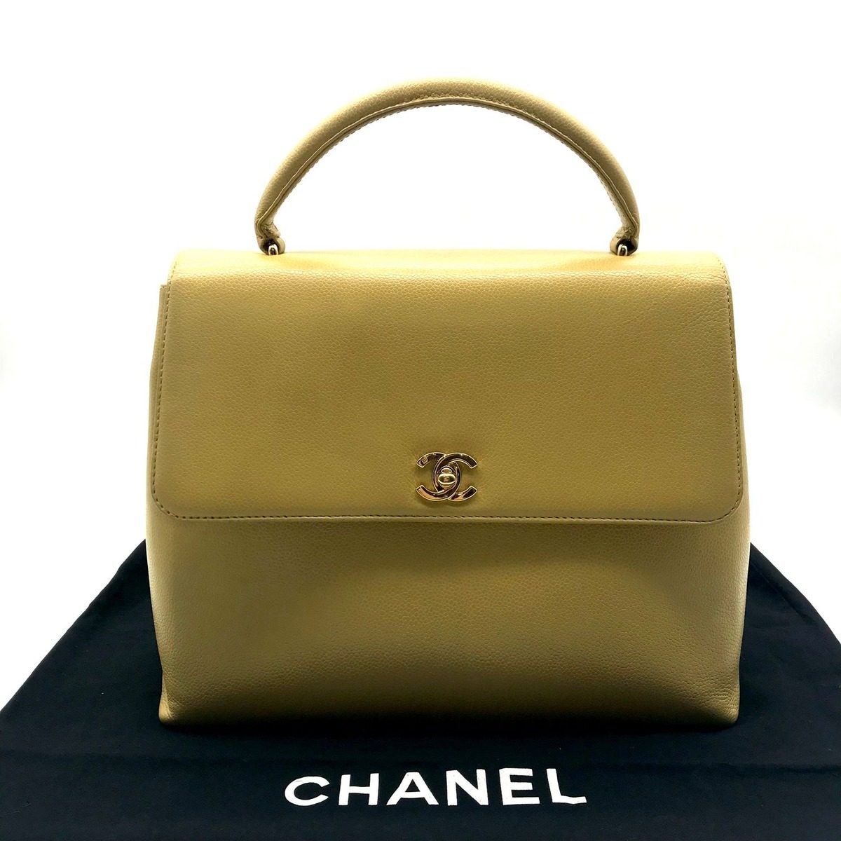 Chanel Caviar Leather CC Logo Hand Bag Yellow