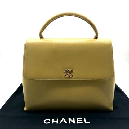 Chanel Caviar Leather CC Logo Hand Bag Yellow