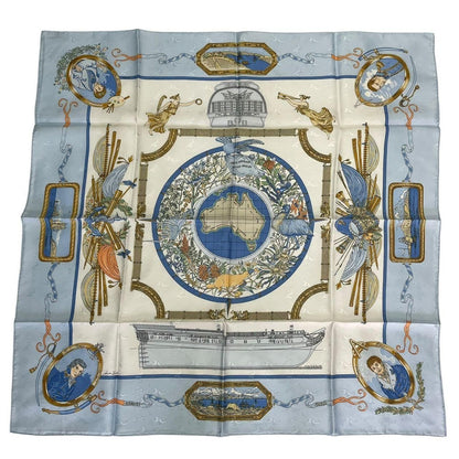 Hermes Scarf Silk Carre 90 le Geographe Geographer Blue — view 2