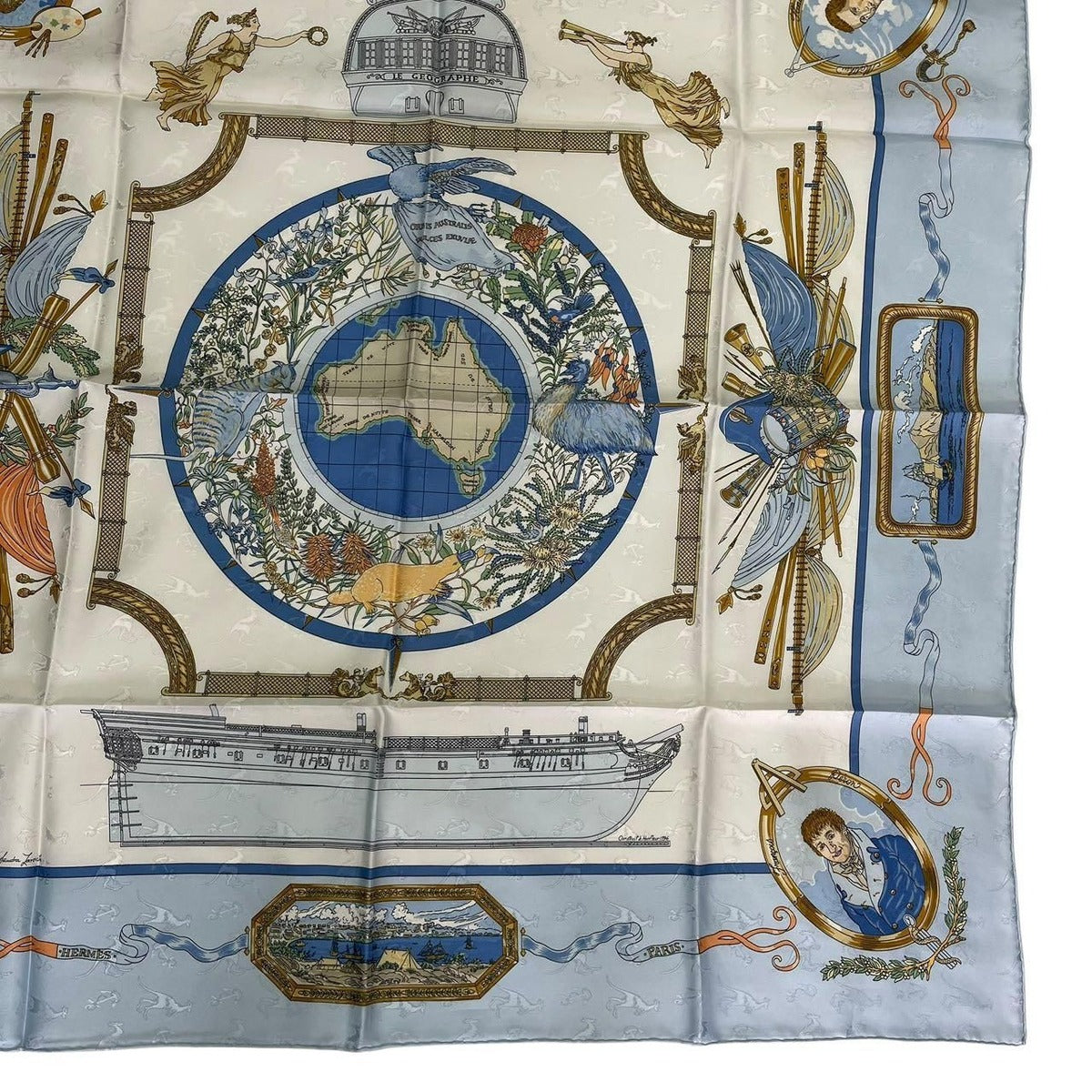 Hermes Scarf Silk Carre 90 le Geographe Geographer Blue — view 6
